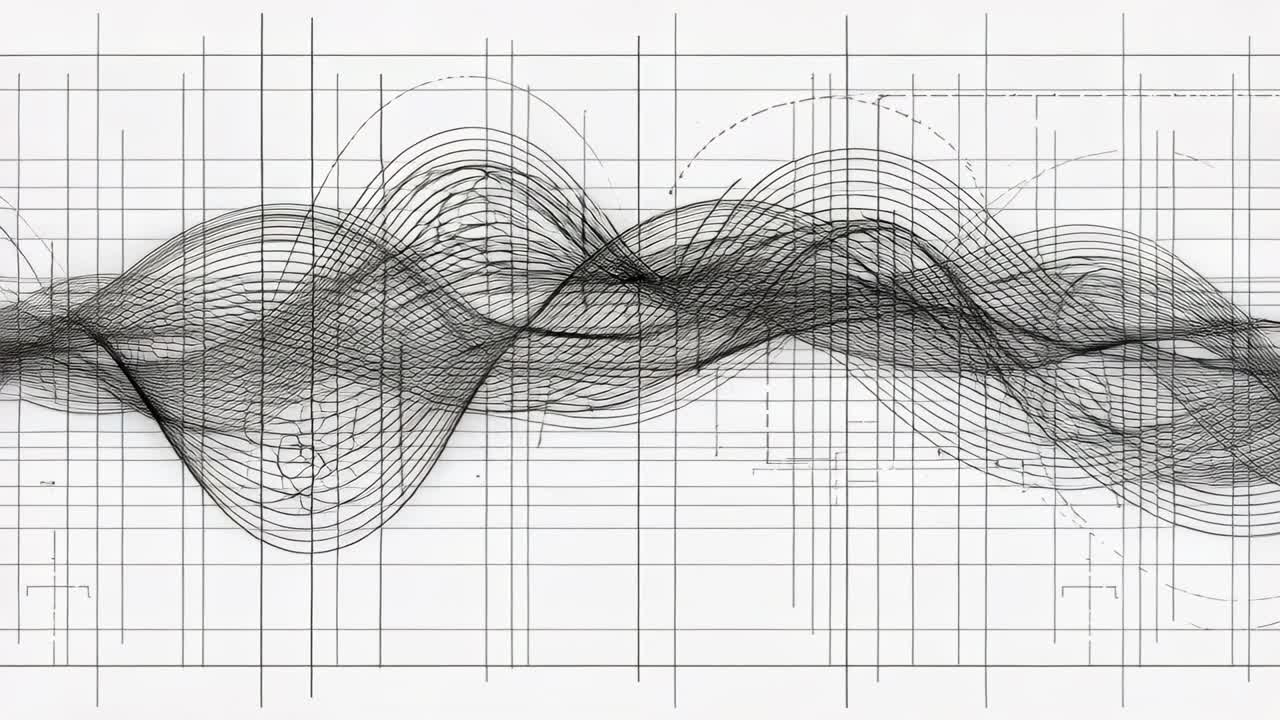 Frame shifts driving dense layered black waveform sliding across grid, showing amplitude changes
