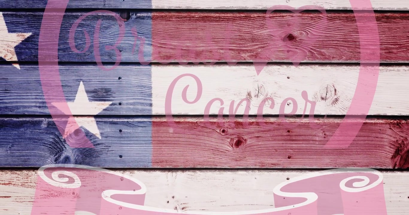 Animation av logotypen med rosa bandet med texten "cancer" över en amerikansk flagga