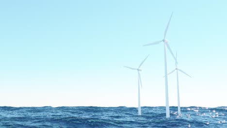 wind turbines in waving sea. 4k animation
