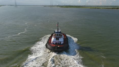 drone view of tugboat in water