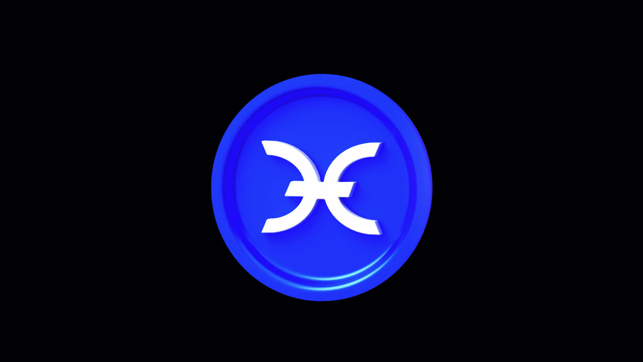 3D Rendered Blue Cryptocurrency Coin Rotating on Black Background