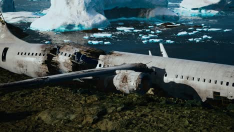 old broken plane on the beach of iceland