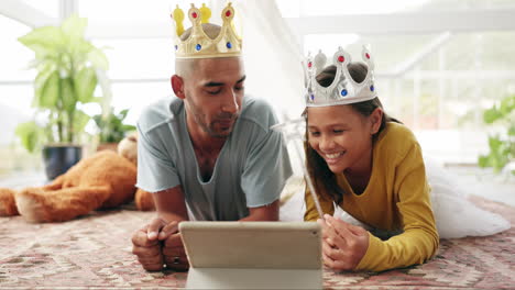 tablet, fantasy or education with a father