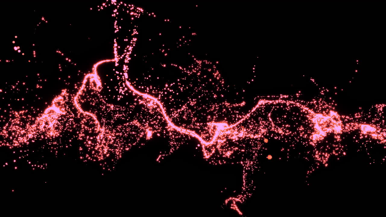 Abstract Glowing Pink Particles Flowing on Black Background