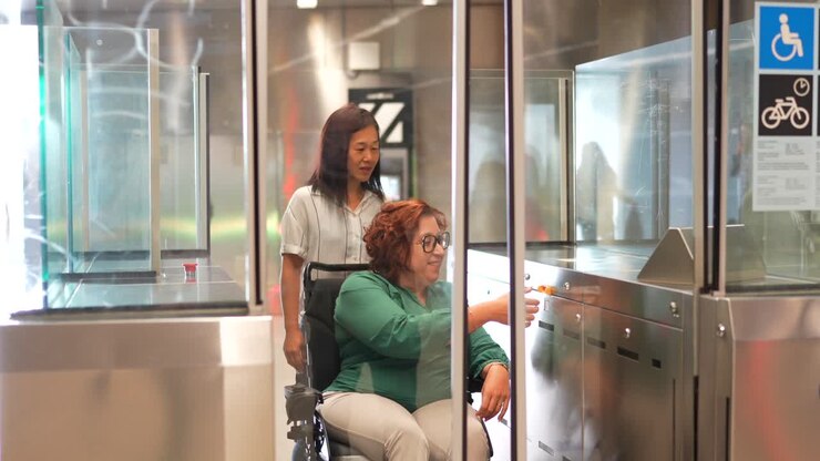 Acesso assistido para cadeirantes na estação de transporte