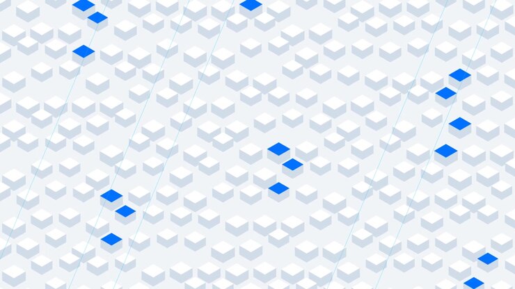Abstract Motion Background with Moving Blue Cubes on White Grid