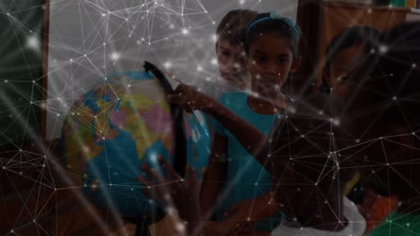 Network-of-connections-over-diverse-students-learning-geography-using-a-globe-at-elementary-school