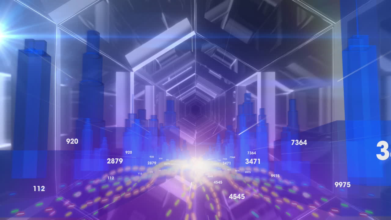 빛나는 터널에 대한 3d 도시 모델에 대한 증가하는 숫자