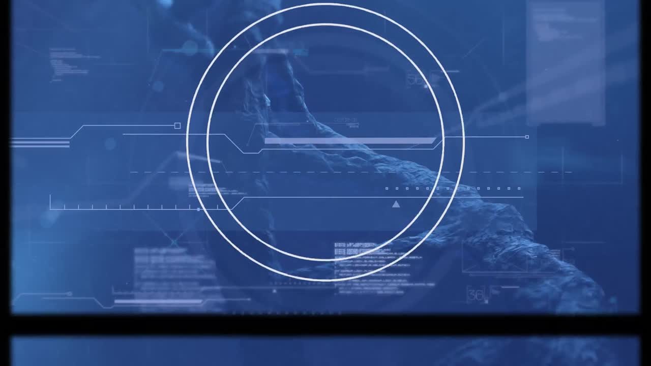 파란색 공간에서 dna와 과학적 데이터를 가진 비디오 테이프의 애니메이션