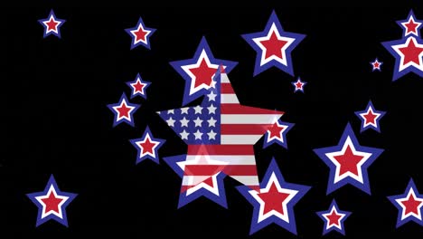 Animación-De-Estrellas-Americanas-Con-Bandera-De-América-Sobre-Fondo-Negro