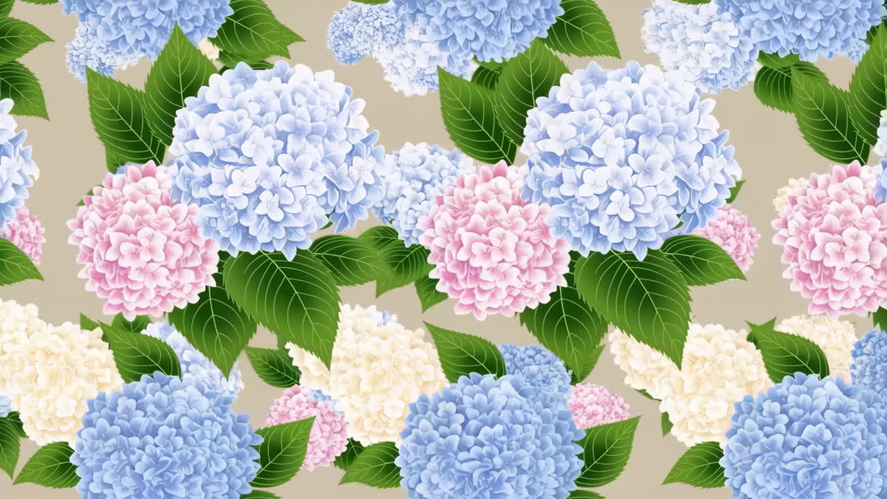 Seamless Pattern of Colorful Hydrangea Flowers