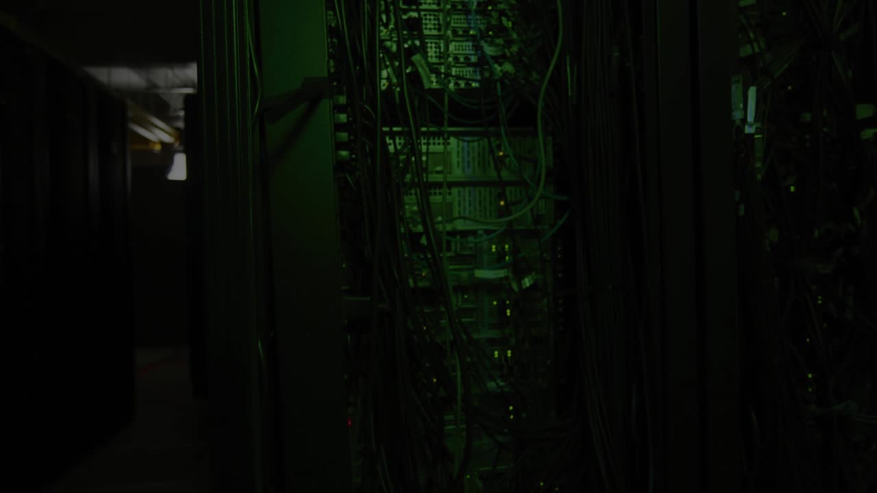 Frames starting MACHINE LEARNING title forming over rack aisle, lines aligning into brand mark