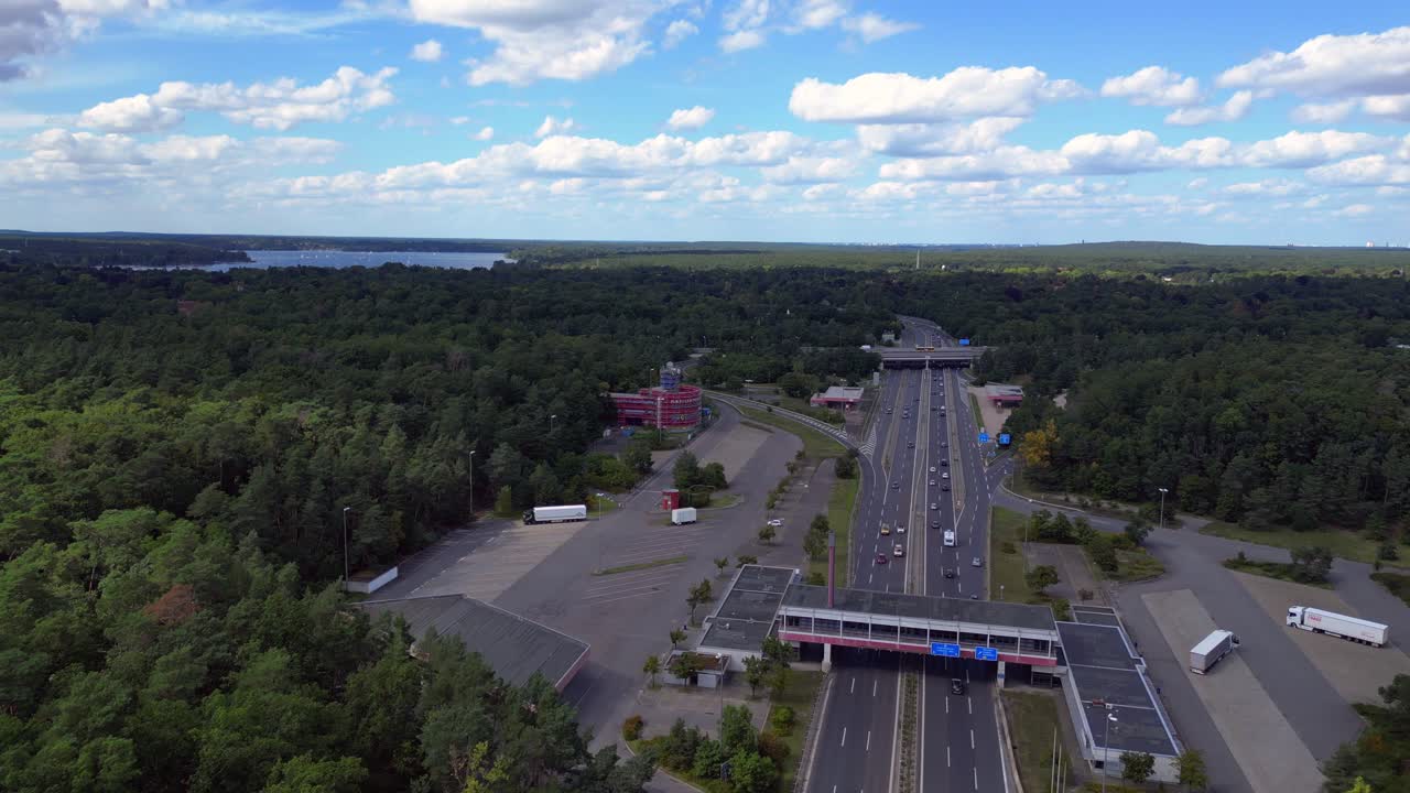 Aerial View of a German Highway Interchange and Surrounding Forest