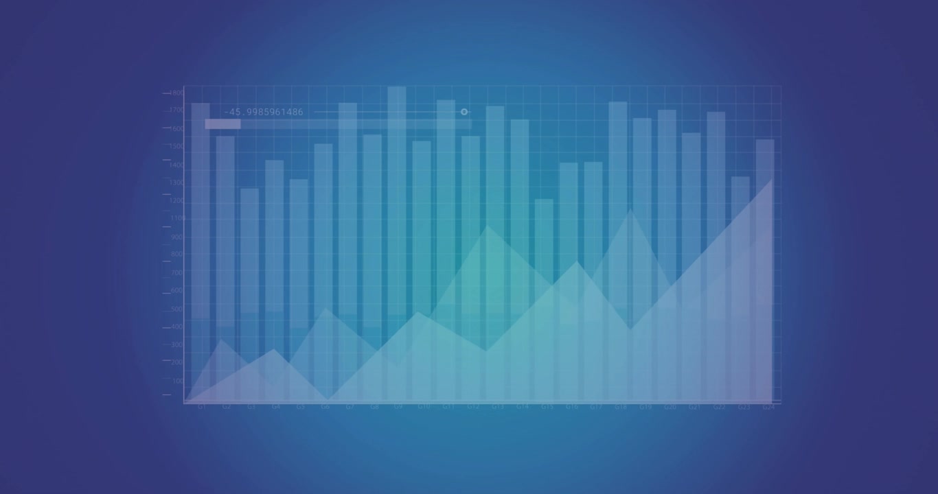 Animation of diagrams and data processing over blue background