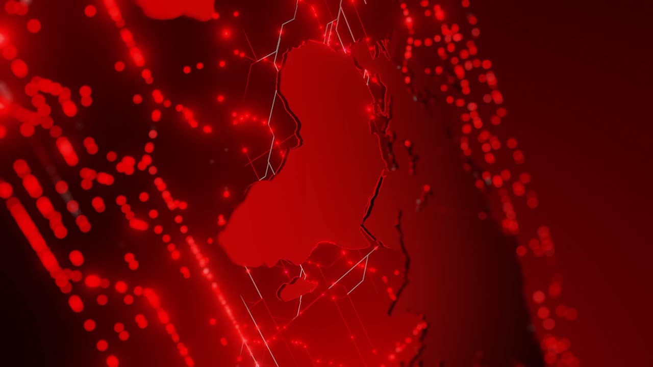 светящаяся белая 3d-карта, подчеркивающая европу, части азии и африки с освещенными сетевыми соединениями на темном фоне. футуристическая концепция глобальных данных, технологий и подключения вертикально