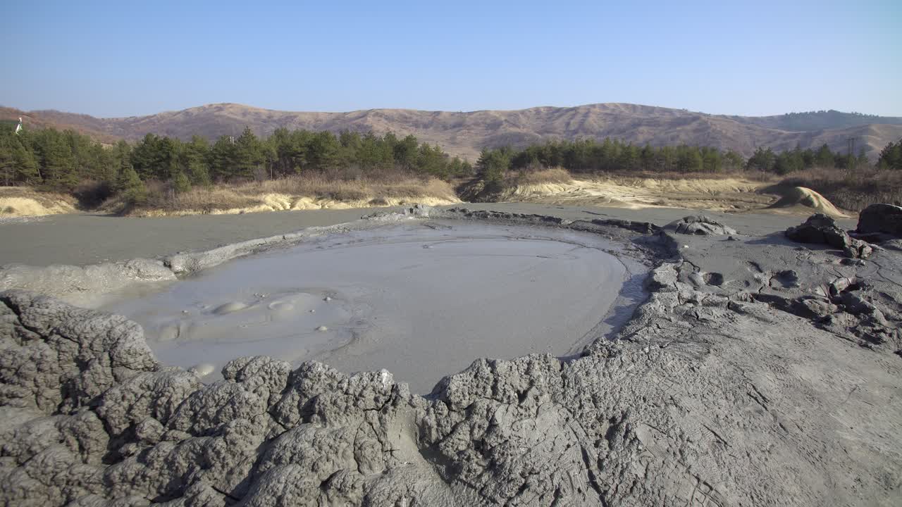 Interesting view mud volcano bubble boiling