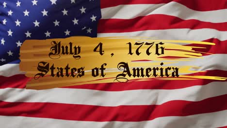 animation of american independence date text over waving american flag