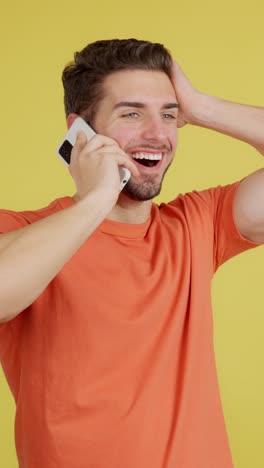 young man on a phone call with changing expressions