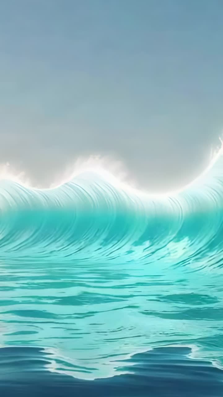 Vertical video: Underwater swell initiating wave cresting in ocean, showing clear lip with sunlight
