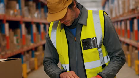 male worker using digital tablet