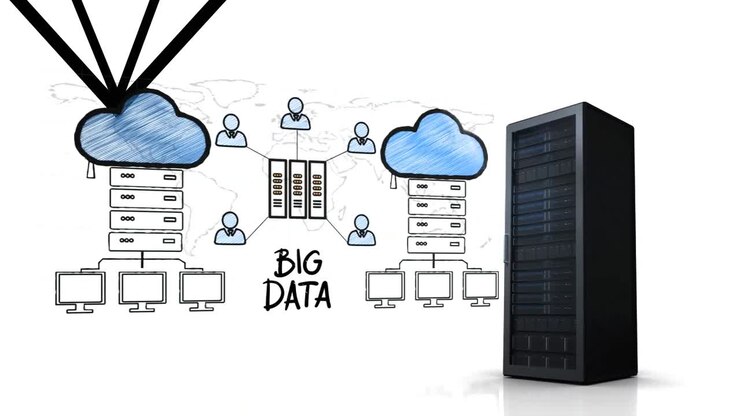 Animation of network scheme and server on white background