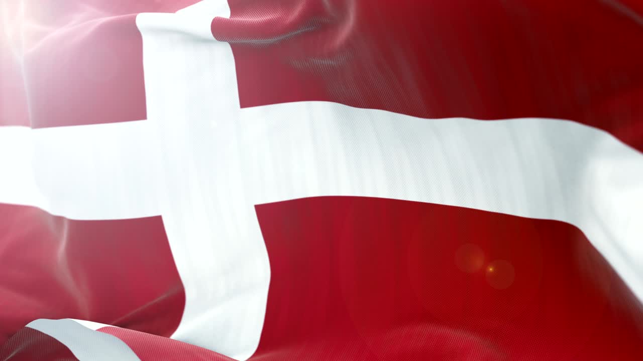 Danmarks flag, langsomt vajende baggrund. 4k nærbillede af flag, der vajer. Sømløs sløjfe.