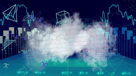 procesamiento de datos financieros con ecuaciones y diagramas matemáticos