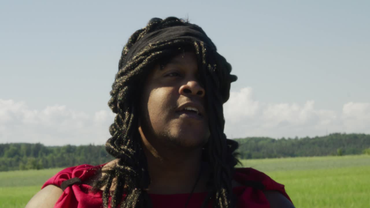 Samson roaring towards sky with arms outstretched, Biblical character with long dreads, Israelite warrior and judge, black male in old testament, Christian