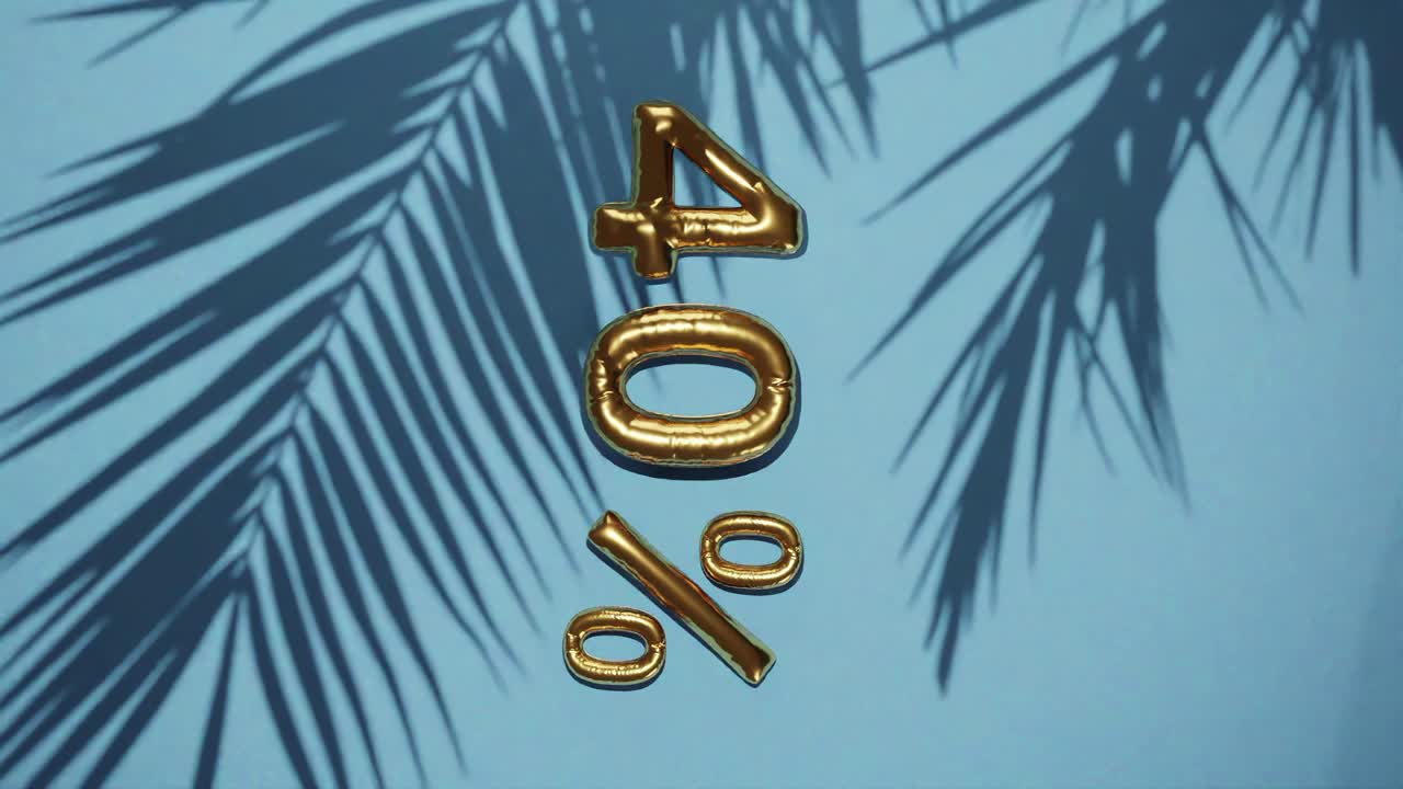 40% de descuento venta en fondo azul con palmera brisa suave, vacaciones concepto de venta de verano precio especial ofrece tienda en línea vertical