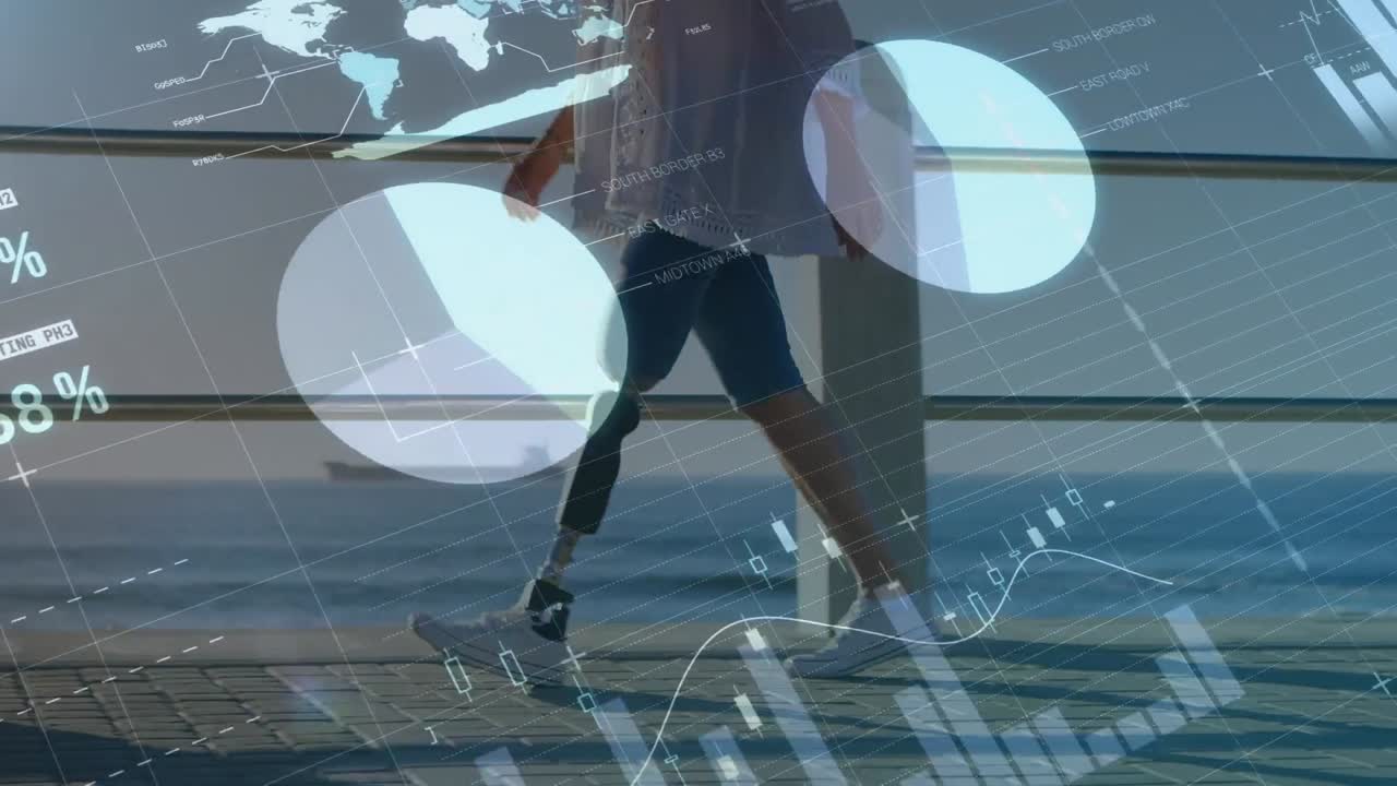 해변 근처를  ⁇ 고 있는 의식 여성과 함께 통계의 애니메이션