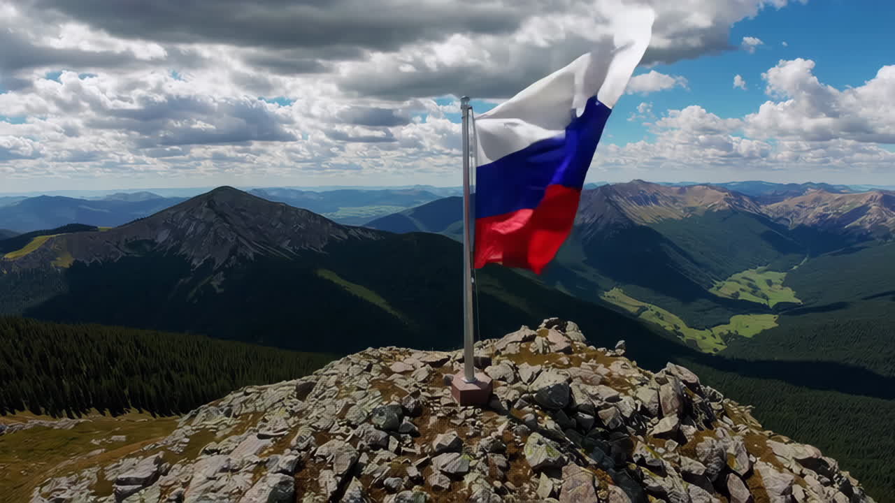 Russian Flag on Mountain Summit