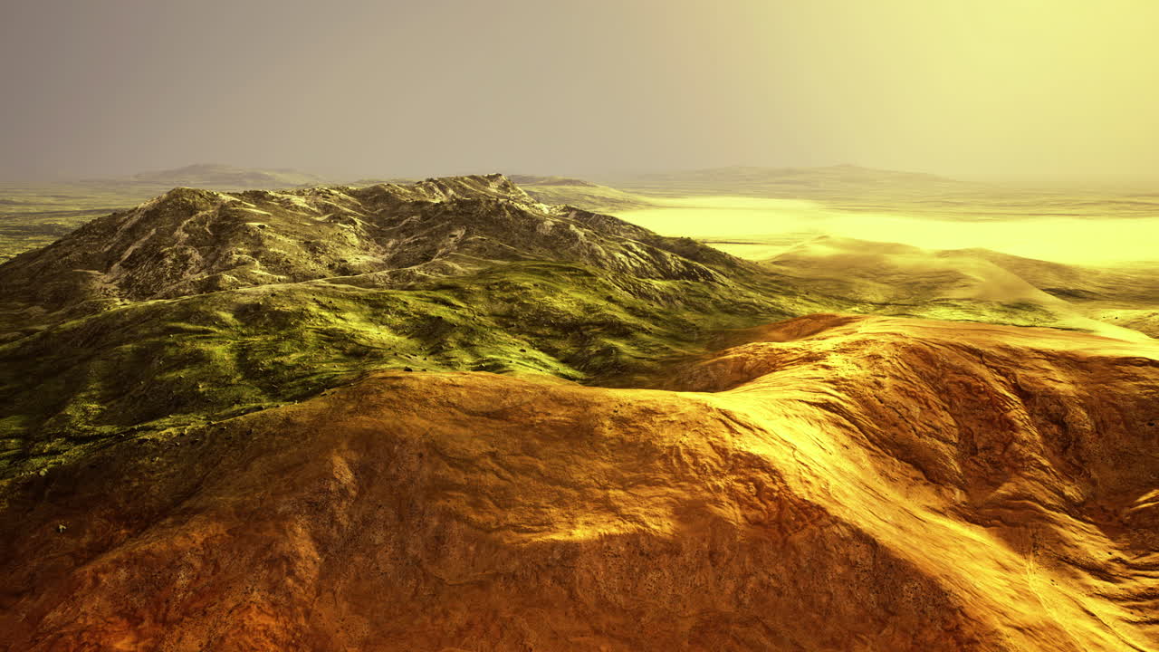 Mountain landscape at sunset with contrasting colors and textures