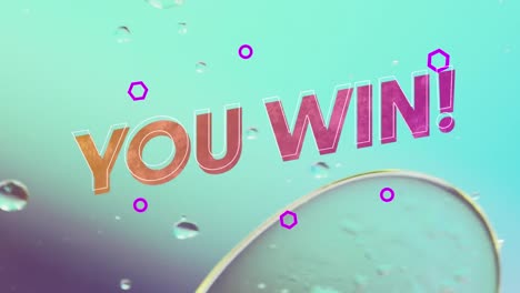 animation of you win text over abstract liquid patterned background