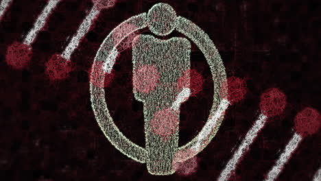 person icon with circular border and red abstract shapes, digital animation