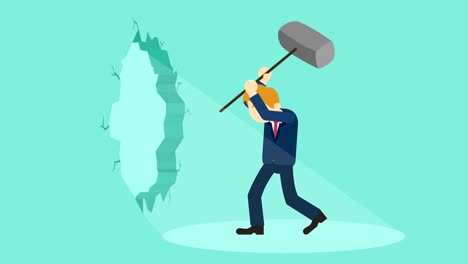 hombre de negocios rompiendo la pared. libertad y concepto de desafío. ilustración de bucle en estilo plano.