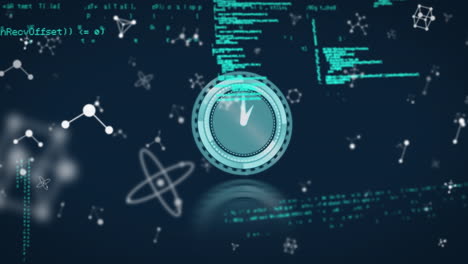animación del reloj moviéndose sobre el procesamiento de datos sobre fondo azul