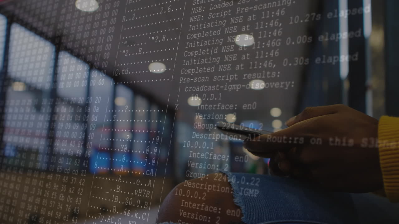 Animation overlaying smartphone use by person in modern office setting