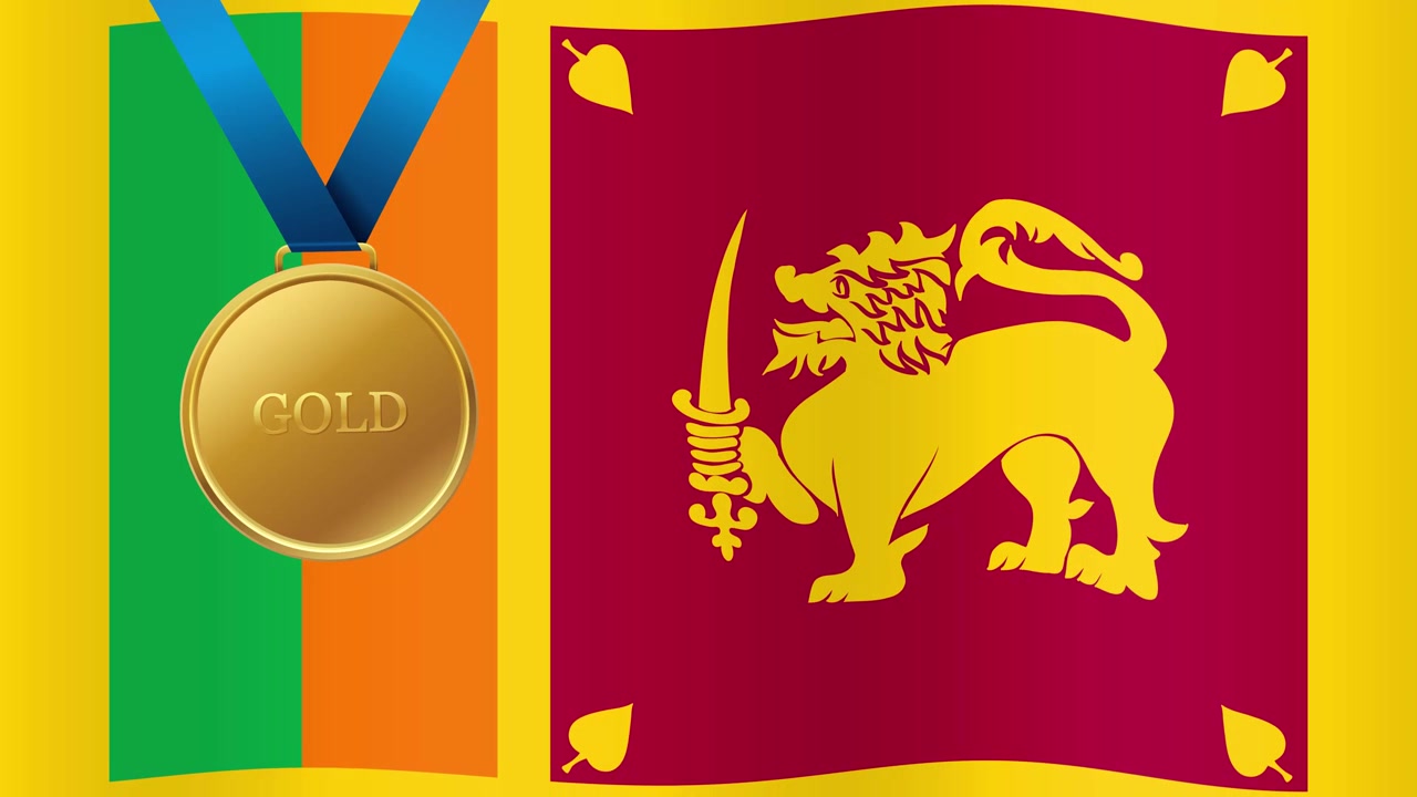 Sri Lankan heiluva lippu ja kultamitali