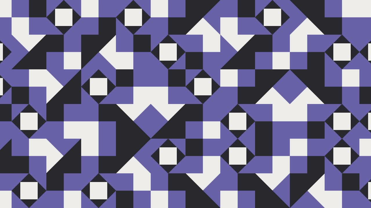 Geometric tiles in abstract animated pattern. Multicolor dynamic mosaic with very peri violet elements. Motion graphic background in a flat design
