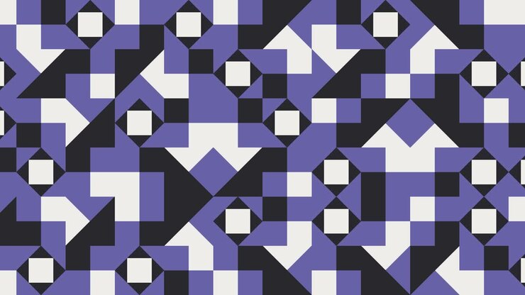 Geometric tiles in abstract animated pattern. Multicolor dynamic mosaic with very peri violet elements. Motion graphic background in a flat design