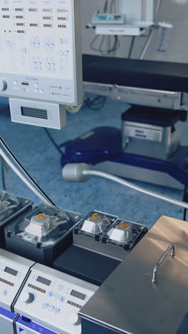 contemporary surgical equipment in clinic. medical devices for surgery in empty operating room. modern medicine. vertical video