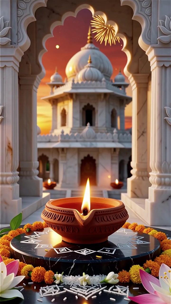 Sfondo del Festival Diwali con lanterne e decorazioni tradizionali Diyas.