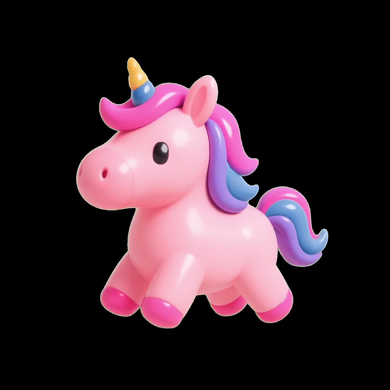 Cute colorful unicorn toy animation isolated asset, transparent 4K video, alpha channel, ProRes 4444