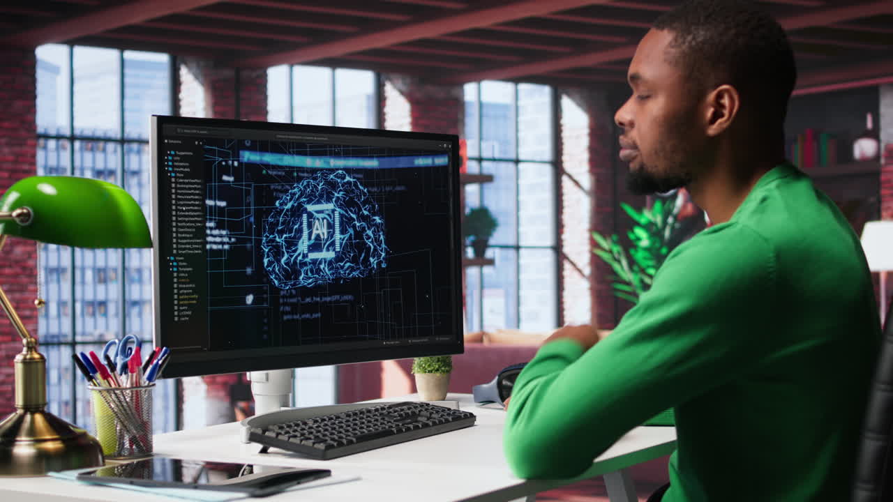 Vertical Video IT expert doing maintenance on artificial intelligence neural networks