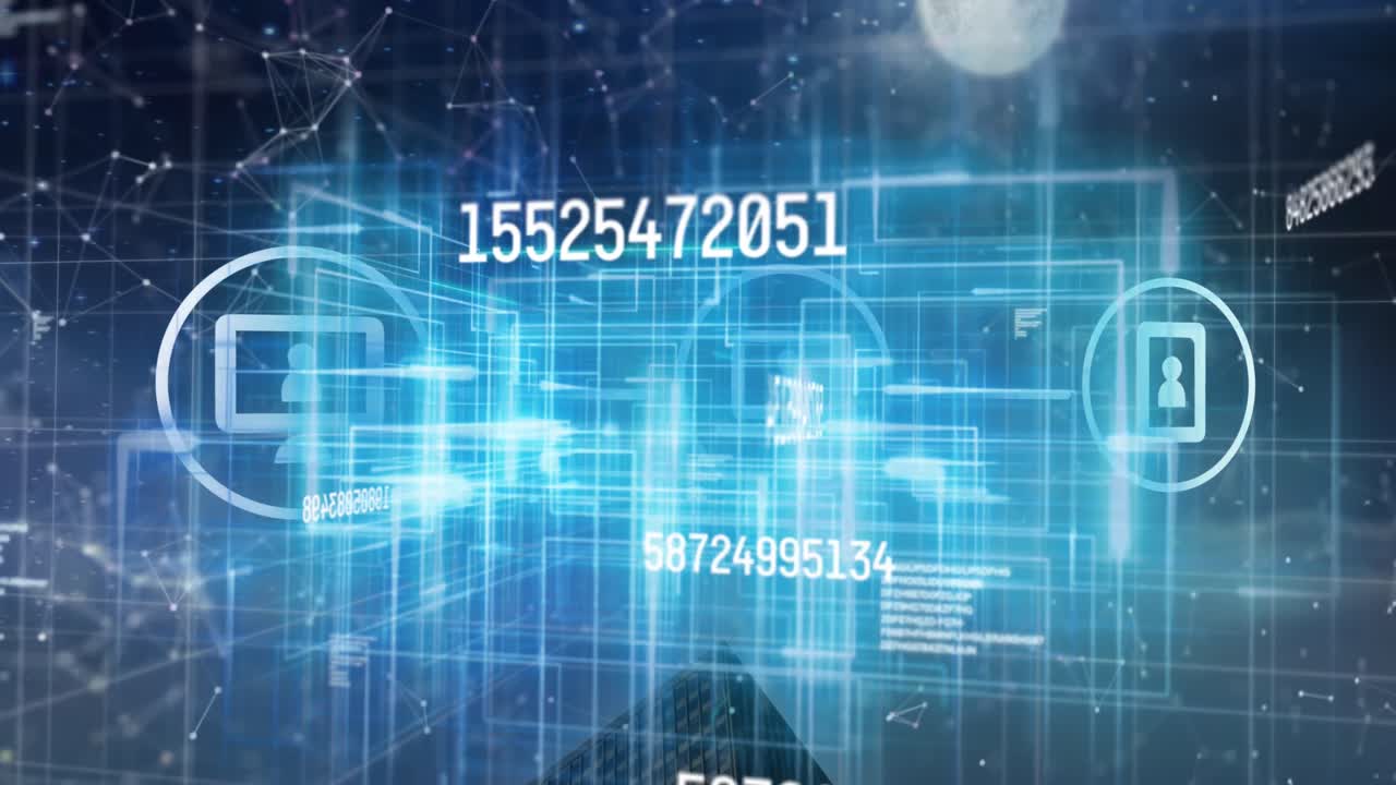 검은색 배경의 빛 트레일의 애니메이션과 데이터 처리