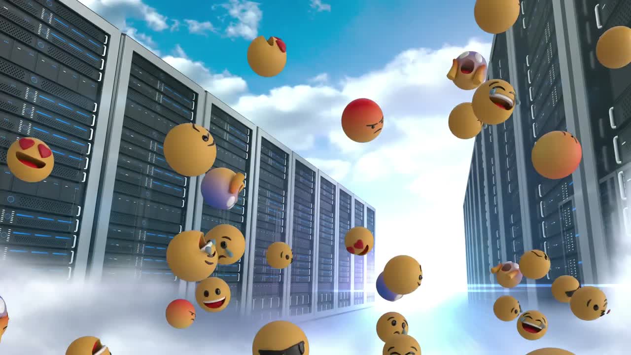 иконки emoji с компьютерными серверами на заднем плане