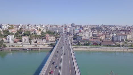 fantastic opening 4k shot of branko bridge on sava river in belgrade, serbia