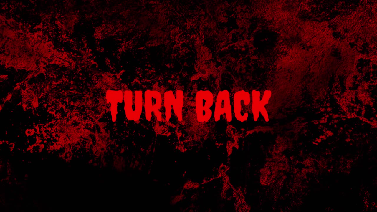 Scary 'Turn Back' Text Flashing on Bloody Grunge Background