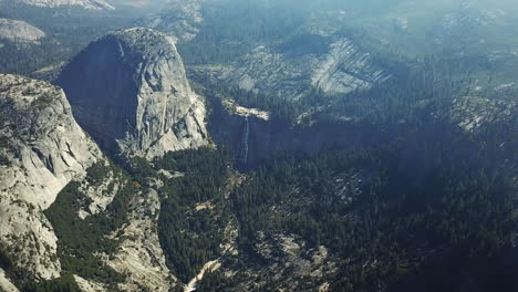 aerial shot of cascading waterfall in valley of yosemite national park, travel destination in california