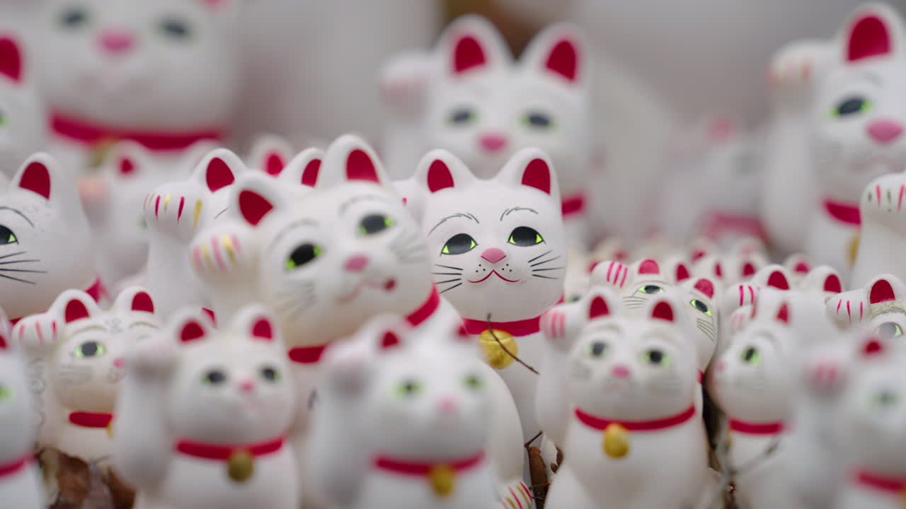 A Collection of Maneki-Neko Lucky Cat Figurines